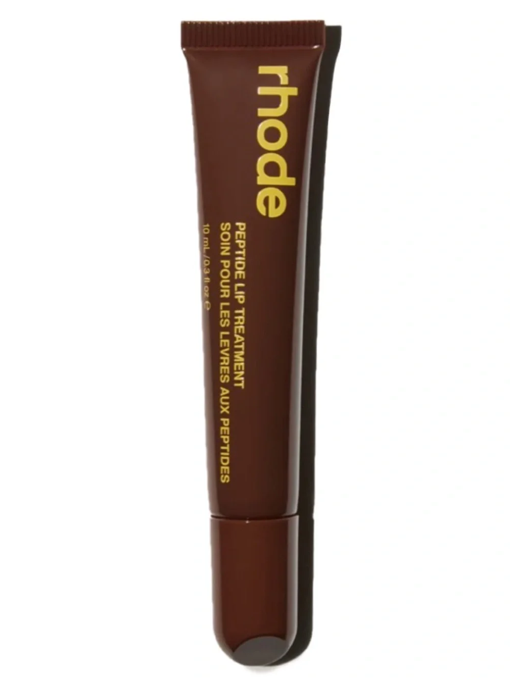 rhode skin Peptide Lip Treatment - Brown Tube with Yellow Text